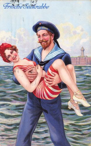 AK 1.WK Frische Seekrabbe Matrose Marine Frau Badeanzug Seemann Patriotika 1920