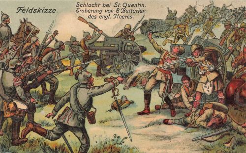 AK 1.WK Feldskizze Schlacht St. Quentin Eroberung 8 Batterien 1914 Patriotika