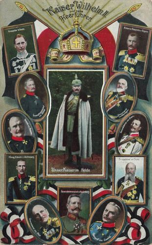AK 1.WK Kaiser Wilhelm II. Heerführer Hindenburg Emmich Patriotika 1915