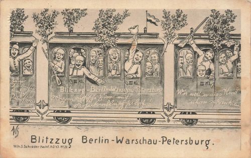 1.WK Blitzzug Berlin Warschau Petersburg Soldaten Eisenbahn Patriotika 1914