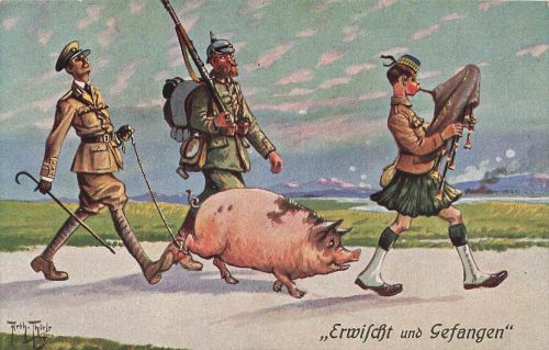AK 1.WK Arthur Thiele Erwischt und Gefangen Soldaten mit Schwein Patriotika