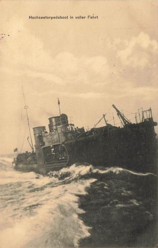 AK 1.WK Hochseetorpedoboot volle Fahrt Marine Kriegsschiff Patriotika 1914