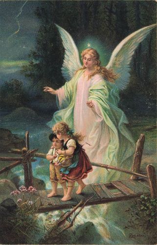 AK Schutzengel mit Kindern kaputte Brücke Künstlerkarte H.Zabateri Postkarte