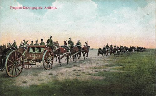 AK 1.WK Truppen Übungsplatz Zeithain Soldaten Pferdegespanne Patritoika 1914