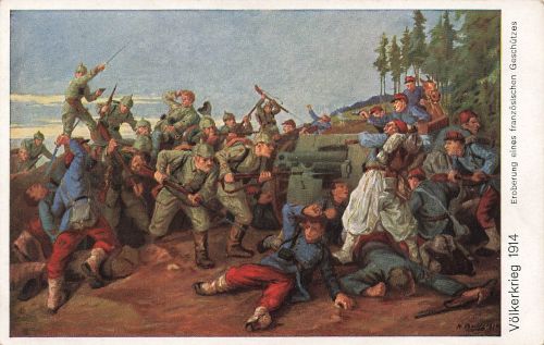 AK 1.WK Völkerkrieg 1914 Eroberung eines französischen Geschützes Patriotika