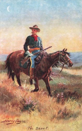 AK Künstlerkarte Harry Payne The Scout Cowboy Pferd Wild West USA Postkarte