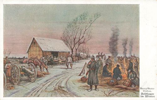 AK 1.WK Feldlager im Winter Georg Greve Lindau Soldaten Artillerie Patriotika