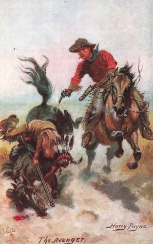AK Künstlerkarte Harry Pane The Avenger Wild West Indianer Cowboys USA