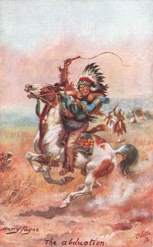 AK Künstlerkarte Harry Pane The alduction Wild West Indianer USA