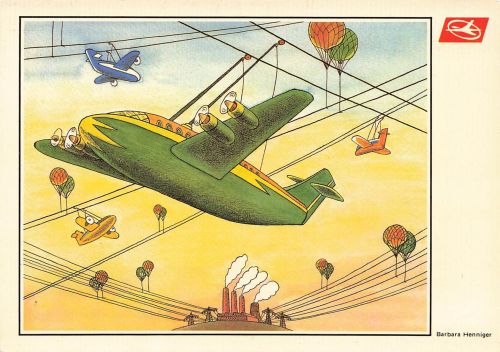 AK Barbara Henniger Flugzeuge Luftfahrt Ballons Industrie DDR Künstlerkarte