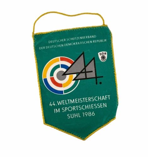 DDR Wimpel 44. Weltmeisterschaft im Sportschiessen Suhl 1986