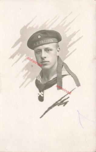 Foto-AK 1.WK Portrait Matrose Mützenband S.M.S. Dresden Tellermütze