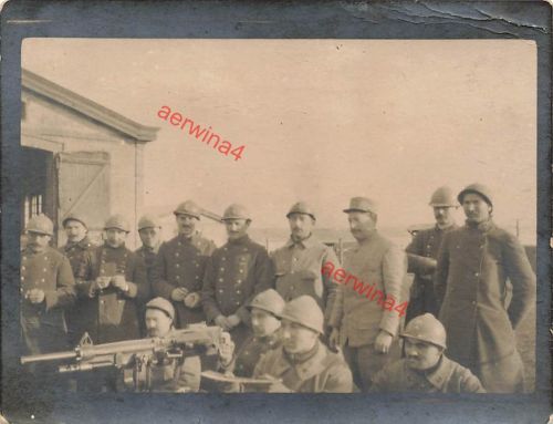 1.WK Foto Französische Soldaten mit Saint-Etienne M1907 Maschinengewehr
