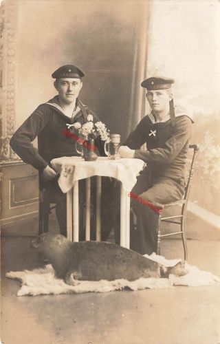 Foto-AK 1.WK Matrosen Mützenband S.M.S. Kaiserin Tellermütze Wilhelmshaven