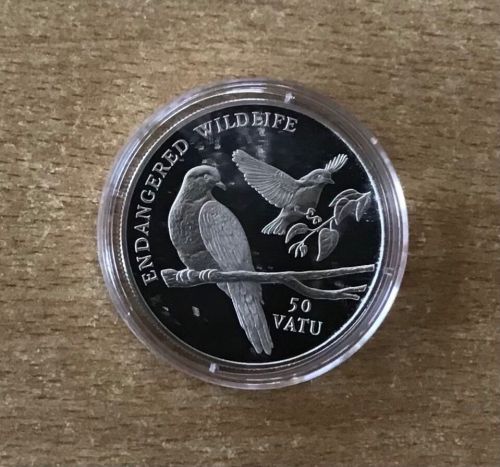 Vanuatu 50 Vatu 1992 Silber PP mit Zertifikat Tierwelt Erdtaube