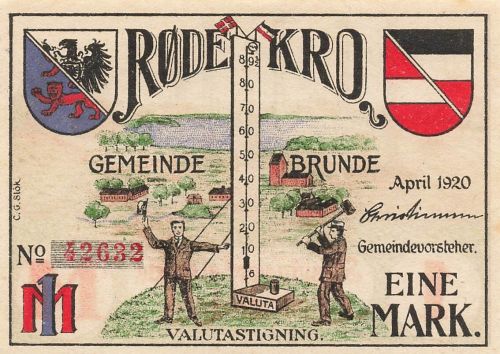 1 Mark x Notgeld BRUNDE-ROTHENKRUG Gemeinde Rodekro DNS Dänemark 1922