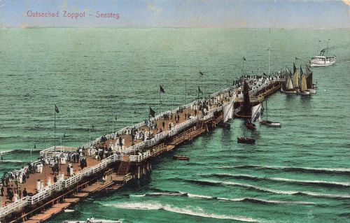 Seesteg in Ostseebad Zoppot Pommern Postkarte AK