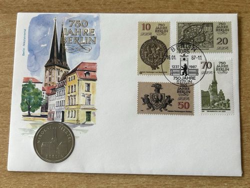 Numisbrief 750 Jahre Berlin mit 5 Mark DDR Nikolai Viertel 1987