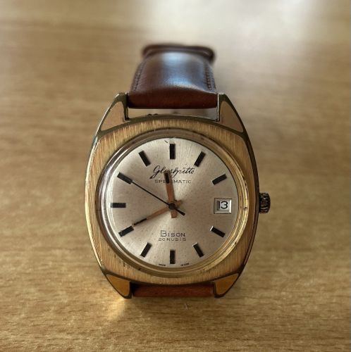 Herren Armbanduhr Glashütte Spezimatic BISON mit Datumanzeige - 26 RUBIS