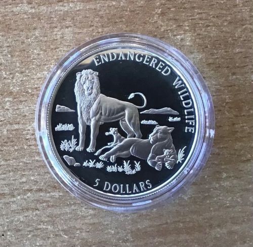 Cook Inseln 5 Dollars 1996 Löwe Silber PP mit Zertifikat