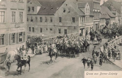 Gruss aus Borna-Leipzig mit Husaren Sachsen Postkarte AK 1907