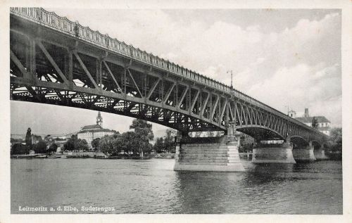 Brücke in Leitmeritz an der Elbe Sudetengau Sudeten Postkarte AK
