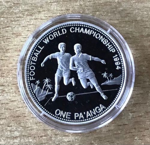 Tonga 1 Paanga 1992 zwei Spieler Fußball PP Silbermünze Mit Zertifikat