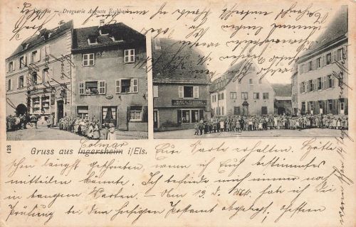 Gruss aus Colmar Epicerie Droguerie Auguste Eschbach Elsass Postkarte AK 1906