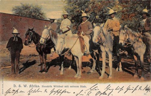DSWA Deutsch-Südwest-Afrika AK Hendrik Wittboi mit seinem Stab Windhuk 1905