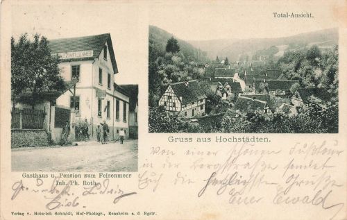 Gasthaus zum Felsenmeer und Totalansicht in Hochstädten Hessen Postkarte AK 1907
