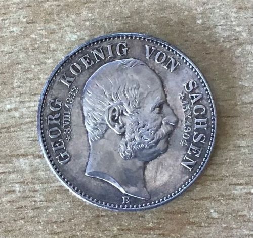 2 Mark Georg mit Lebensdaten 1904 E Sachsen Kaiserreich Silber
