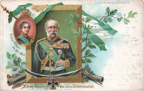 Portrait König Alber als Generalfeldmarschall und Prinz Albert Postkarte AK