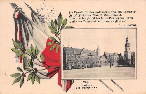 Rathaus und Klosterkirche in Riesa Sachsen Patriotika Postkarte AK 1915