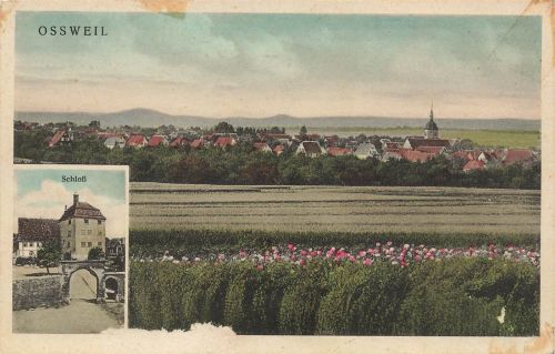 Schloss und Stadtansicht von Ossweil Baden-Württemberg Postkarte AK