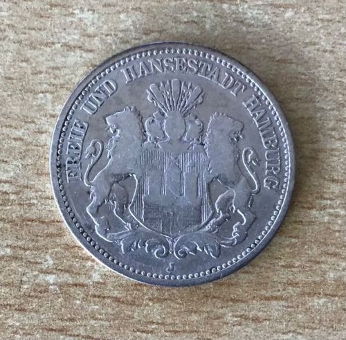 2 Mark Stadtwappen Hamburg 1877 J Silbermünze