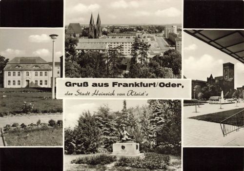 Gruss aus Frankfurt(Oder mit Denkmal und Kirche Brandenburg Postkarte AK