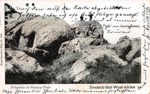 DSWA Deutsch-Südwest-Afrika AK Felspartie im Swakop-Thale gel.SWAKOPMUND 1906
