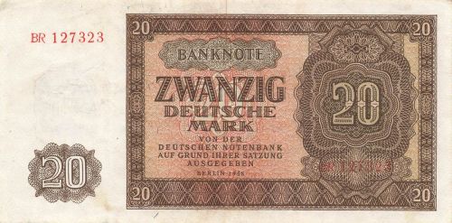 DDR 20 Mark 1948 UdSSR-Druck Ro: 344 b (zwei Serienbuchstabe vor KN) 6-stellig