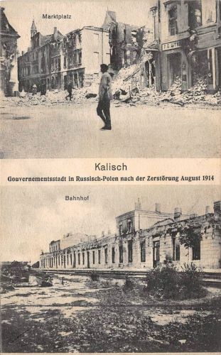 Kalisch Russisch - Polen Bahnhof, Marktplatz nach der Zerstörung 1914