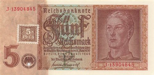 5 Reichsmark, 1.8.1942 Kupon SBZ-4 Sowj. Besatzungszone DDR Kuponausgabe 1948