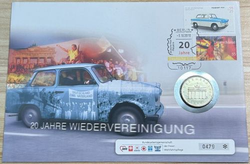 Brandenburger Tor 20 Jahre Wiedervereinigung Tabant Trabi Numisbrief DDR 20 M