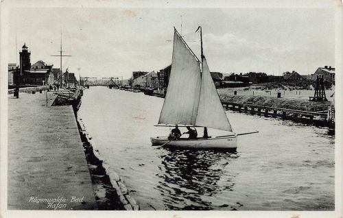 Hafen in Rügenwalde-Bad Darłówko Pommern Postkarte AK 1942