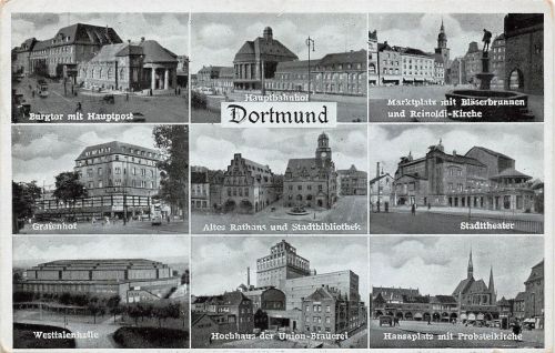 AK Dortmund Grafenhof Hauptpost Kirche Theater 1943 NRW gelaufen Panorama