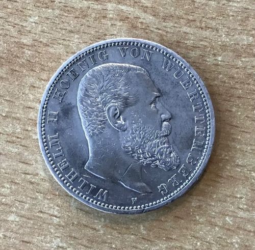 Kaiserreich 5 Mark Wilhelm II König von Württenberg 1901 F Silber