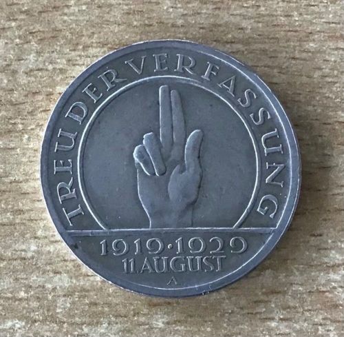 5 Reichsmarkt Schwurhand 1929 A Weimarer Republik Silber