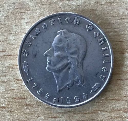 Deutsches Reich 2 Reichsmark 1934 Friedrich Schiller Silber