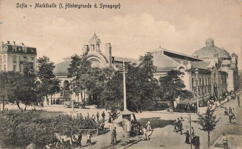 Sofia Markthalle (i. Hintergrunde d. Synagoge) Feldpostkarte AK 1918