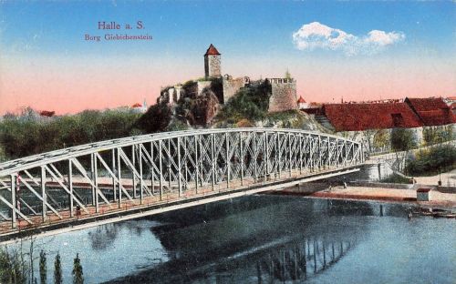 AK Halle Saale Burg Giebichenstein Brücke Sachsen-Anhalt ungelaufen Postkarte
