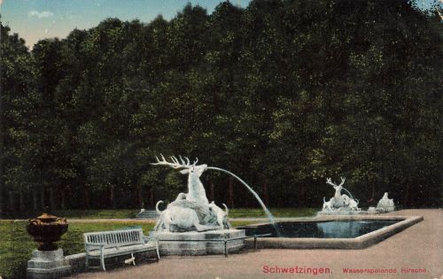 AK Schwetzingen Wasserspeiende Hirsche Baden-Württemberg 1916 gelaufen Postkarte