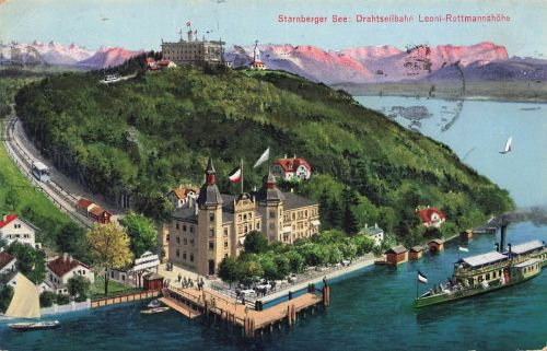 AK Starnberger See Drahseilbahn Leoni-Rottmannshöhe Dampfer Bayern 1916
